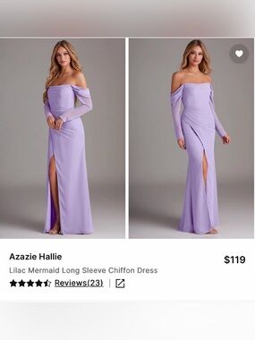 Azazie Lilac Off-Shoulder Long Sleeve Mermaid Gown